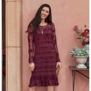 Sundance Poiret Wineberry Romantic Lace Dress Elegant Whimsy Size 16 NWT
